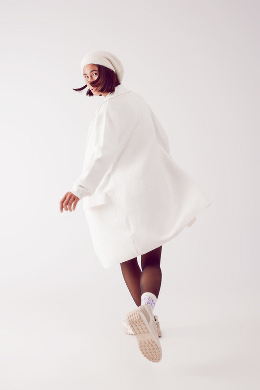 Oversized Collar Maxi Cardigan in Cream