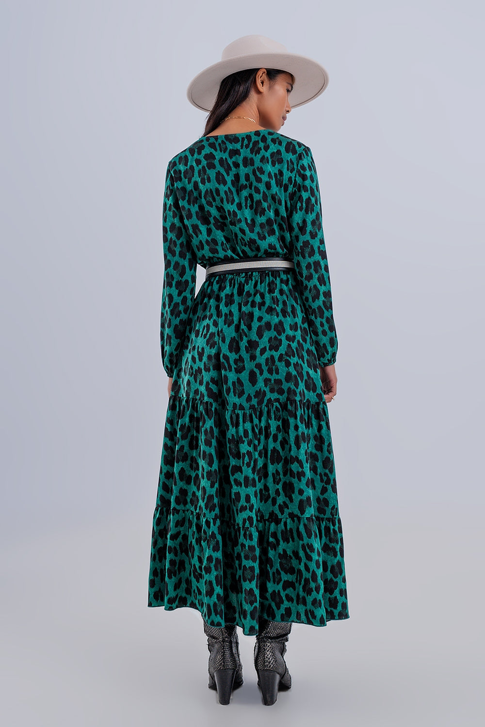 Maxi Wrap Dress With Long Sleeve in Green